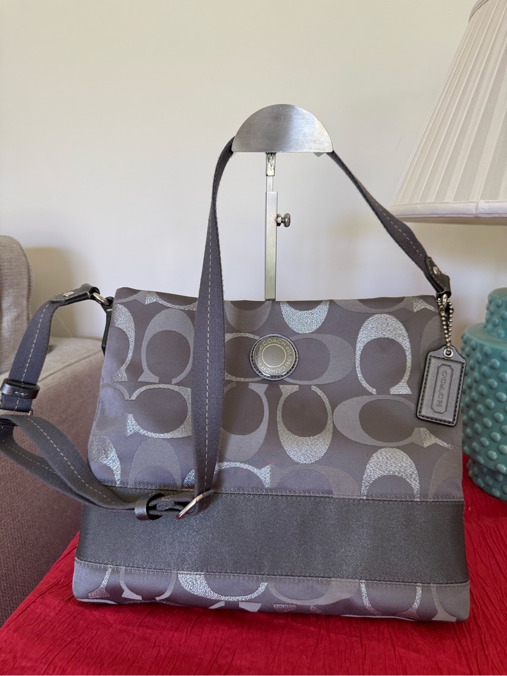 Coach Signature metallic C crossbody Bag in Gray